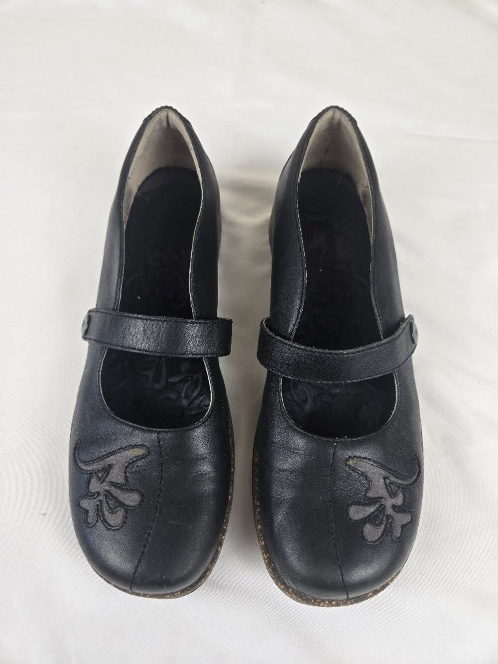 Teva Ventura Mary Jane Size 8 Black Gray Leather Snap Strap Cork Sole